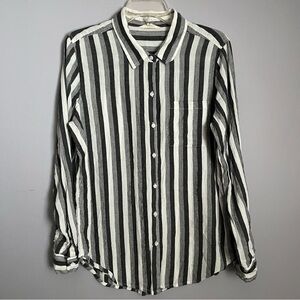 LUCKY BRAND Women's Button Down Striped Shirt Grey White Cotton Blend size M